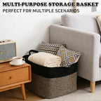 96L Laundry Basket with Handles, Extra Blanket Basket, Black/Jute - Image 6