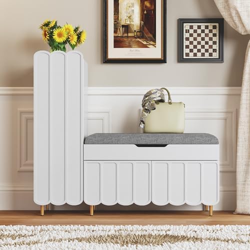 3More L-Shaped Entryway Shoe Bench with Cushioned Seat, White by 3More