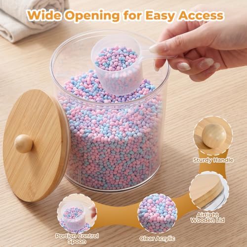 Acrylic Laundry Pod Containers and Dryer Sheet Holder & Glass Laundry Detergent Dispenser with Handle, Labels, and Spoons, for Laundry Room Organization and Storage (4 Pack, Wood Brown) - Image 3