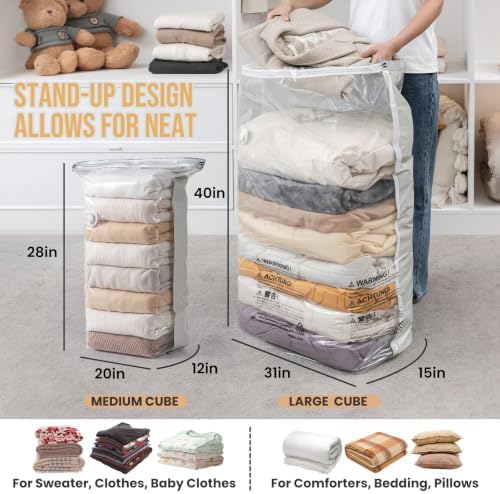 TAILI 6 Pack Vacuum Storage Bags, Cube Combo (3 Jumbo+3 Medium), Cream - Image 2