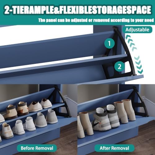 Shoe Cabinet for Entryway with 3 Flip Drawers, Blue Tall Shoe Storage Cabinet with Coat Rack, Wood Narrow Slim Hidden Freestanding Shoe Rack Organizer, 2 in 1 Hall Tree for Living Room, Hallway - Image 3