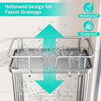HapiRm Standing Corner Shower Caddy - 3 Tier Corner Shower Organizer with Soap Holder, Rustproof Stainless Steel Bathroom Shelf with 4 Hooks, Silver - Image 3