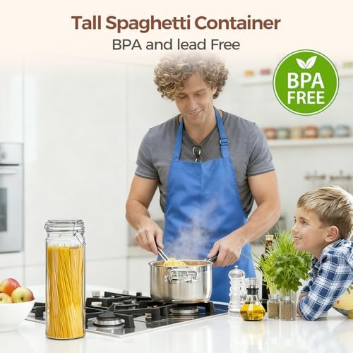 ComSaf Tall Glass Pasta Containers with Airtight Lids 68 oz 3 Pack Canister - Image 5