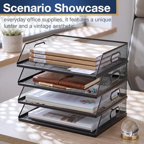 4 Pcs Stackable Letter Tray Metal Paper Tray Desk Organizer, Black - Image 5