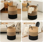 Laundry Basket Hamper Tall Rope Storage Woven for Blanket toys Dirty Clothes in Living Room Bathroom Bedroom (Jute Brown & Black, 100L/26.4Gal) - Image 5