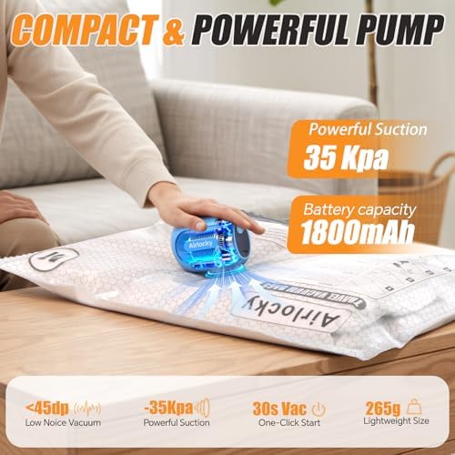 Travel Vacuum Bags with Rechargeable Pump, 16 Pack Compression Packing Bags with 35KPA Electric Pump, 90% Space Saver for Clothes, Vacuum Seal Bags fo Carry-on Luggage Suitcase - Image 4
