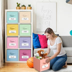 Teenyyou 10 Pack Fabric Storage Cubes 11 Inch Collapsible Cube Bins with Label Window & Handle Foldable Organizers Baskets for Shelf Closet Nursery Kids Room Clothes Book Toy(Macaroon) - Image 6