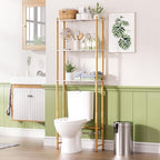 AmazerBath Bamboo Over The Toilet Storage Shelf, 3-Tier Bathroom Storage Organizer Shelf, Above Toilet Storage Rack, Space Saver, White and Natural Color by AmazerBath