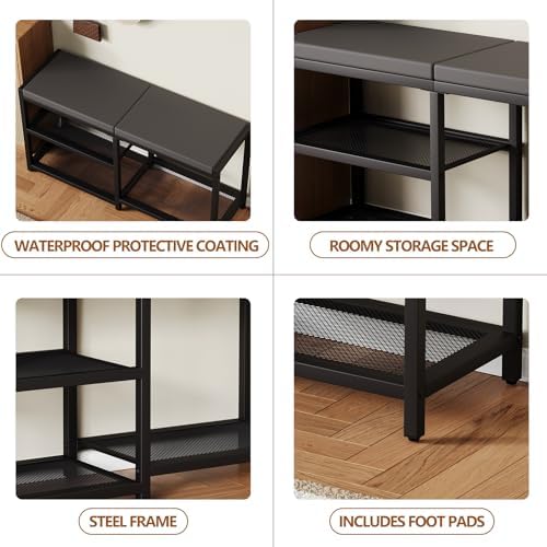 ZHOOGE Shoe Bench & Rack Storage Bench - Entryway Bench with Seat Cushion, Stable Organizer for Entryway & Living Room, Holds Up to 300 lb, (35" L x 12" W x 17" H, Black) - Image 6