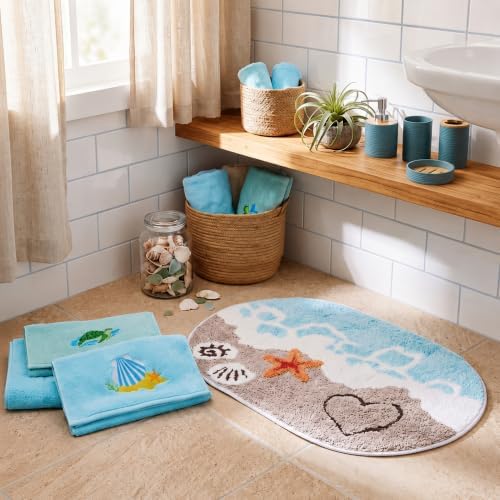 Remagr 8 Pcs Beach Bathroom Decor Set Coastal Ocean Shower Accessories - Image 6