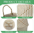 Qunclay 4 Pack Woven Seagrass Baskets Belly Basket Folding Boho Plant Pot with Handles Round Decorative Wicker Large Indoor Planter for Home Outdoor Tree Planters Decor(Natural, White) - Image 3