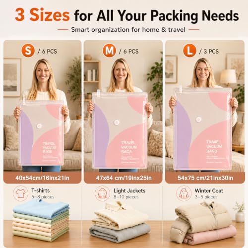 Vacuum Bags for Travel with Pump, Vacuum Sealer Bags for Clothes at Home - Image 2