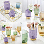 DASITON Makeup Brush holder Organizer,Crystal Cosmetic Makeup Brush Glass Brushes Storage Holder, Vintage Make Up Brush Cup Pen Pencil Holder striped vase(Purple S+L) - Image 4