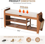 PETKABOO 39.4" Bamboo Shoe Rack Bench, 3-Tier Entryway Bench with Thick Cushion, Flip-Top & Side Storage, Holds Up to 550 LBS for Hallway, Living Room, Bedroom - Image 2