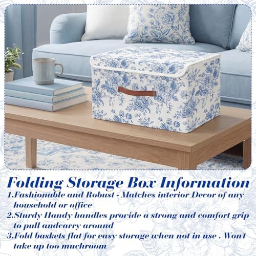 2 Pack Blue Floral Storage Bin with Lids, 15x10x10 Inch - Image 6