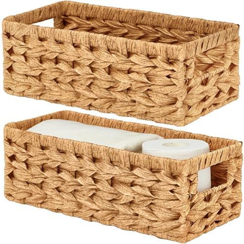 Vagusicc Wicker Storage Basket, Wicker Baskets with Handles, Toilet Paper Basket for Toilet Tank Top, Small Wicke Baskets for Organizing Shelves, 2-Pack by Vagusicc