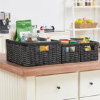 Vagusicc Wicker Storage Basket, Set of 3 Wicker Basket, Hand-Woven Paper Rope Storage Baskets for Organizing, Large Cube Storage Organizer Bins Baskets for Shelves Small Toilet Paper Baskets, Black - Image 7