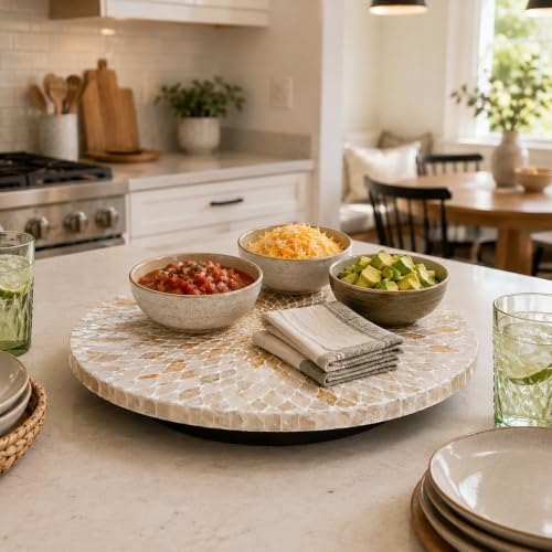 i-lan 16 Inch Mother of Pearl Lazy Susan Turnable Organizer for Table,Large Decorative Round Rotating Tray for Dining Table,Cabinet,Countertop,Kitchen and Tabletop - Image 6