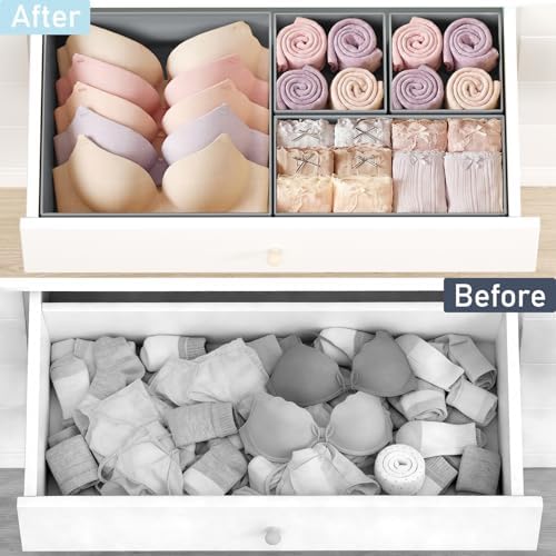 DIMJ Drawer Organizer Clothes, 28 Pack Dresser Organizer, Foldable Closet Organizers and Storage, Fabric Dresser Bins, Drawer Dividers for Nursery, Baby Clothes, Underwears, Sock,White - Image 6