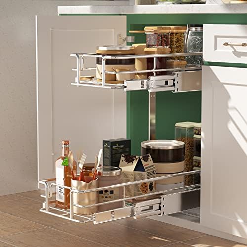 LOVMOR 2 Tier Individual Pull Out Cabinet Organizer 7.5" W x 21.5" D, Slide Out Kitchen Cabinet Storage Sliding Shelves - Image 2