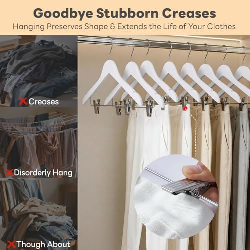 HOUSE DAY Wooden Hangers with Clips 24 Pack, Suit and Pants Hangers, White - Image 5