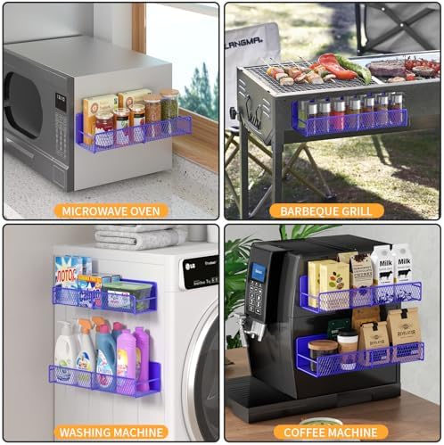DTUQYX Magnetic Spice Rack for Refrigerator, 4 Pack 100% Metal Strong Magnet Fridge Shelves, Space Saving Spice Organizer, No Drilling Home Kitchen Laundry Room Storage Organization, Purple Blue - Image 6