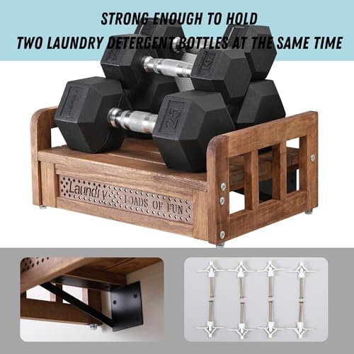 Wooden Laundry Detergent Holder Stand - Besuerte Farmhouse Wall Mounted Liquid Soap Holder, Laundry Room Storage Accessories Dispenser ((Nut Brown) - Image 6