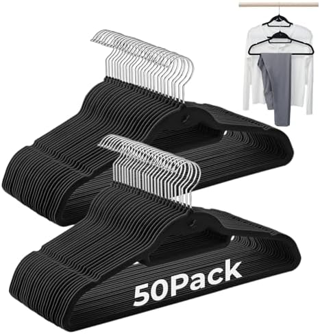 Black Velvet Hangers, Stackable Hanger with Non Slip Felt Fabric by Limogoo