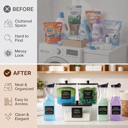 3+3 Pack Laundry Pods Containers & Dryer Sheet Holder & Laundry Detergent Dispenser, Laundry Room Organization and Storage Jars with Lids, Labels and Scoops for Scent Booster, Powder, Pods - Image 5
