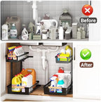 Under Sink Organizers and Storage, 2 Pack L-Shaped Pull Out Cabinet Organizer, 2 Tier Sliding Storage Rack with Adjustable Height, Metal Under Sink Shelf for Kitchen, Bathroom, Pantry, Black - Image 6