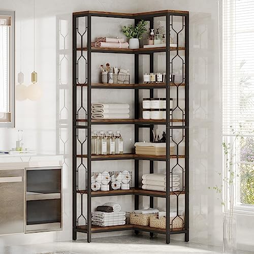 Tribesigns Corner Shelf, 7-Tier Industrial Corner Bookshelf and Bookcase - Image 6