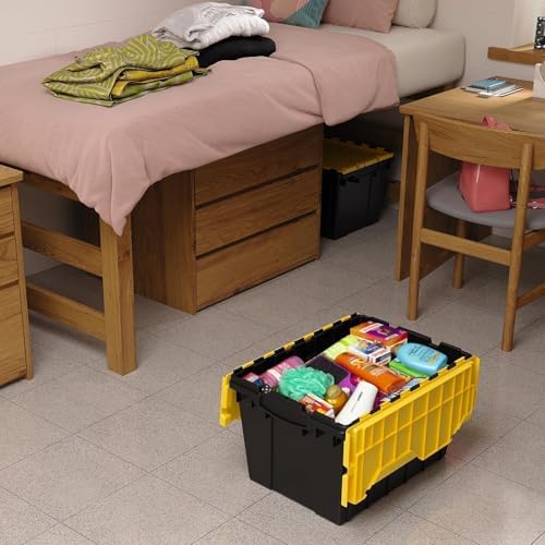 Akro-Mils KeepBox 12 Gal Storage Box, Lid Attached, Stackable, Black/Yellow - Image 2