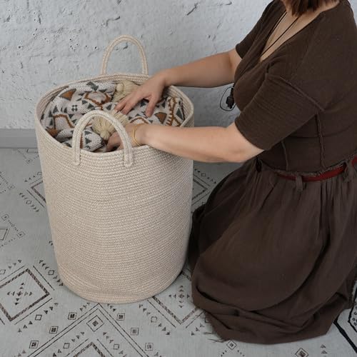 XUANGUO Cotton Rope Laundry Basket Hamper for Clothes Large Oatmeal - Image 3