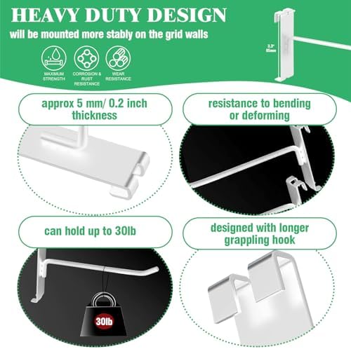 40Pcs 8" Gridwall Display Hooks Assortment Set, White Metal Grid Wall Panel Hanging Display Hook for Garage Shop Retail Storage, Wire Diameter 5mm/ 0.2” - Image 4