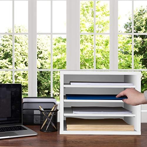 AdirOffice Shelf Desk Organizer, Wood 4-Tiered Stackable Shelves File Mail Organizer Paper Storage, Letter, Document Folder Holder for Office, Home, Classroom and More (White) - Image 4