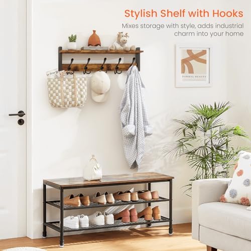 Homode Wall Mount Coat Rack with Shelf and 5 Tri Hooks - Image 2
