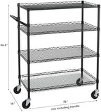 Finnhomy 4 Tier Heavy Duty Commercial Grade Rolling Cart with Handle Bar, Metal Wire Utility Cart with Wheels, Service Trolley on Wheels, Shelf Size 18" D x 36" W, NSF, Black - Image 3