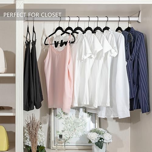 MIZGI Premium All Black Velvet Pants Hangers with Adjustable Clips (Pack of 20) Slim Skirt Hangers- Non Slip Felt Outfit Dress Hangers- Black Hooks,Space Saving Shirt Clothes Hangers - Image 5