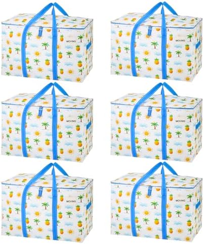 VENO 6 Pack Heavy Duty Moving Bags, Extra Large Storage Bags with Reinforced Handles & Strong Zippers, Foldable & Reusable Moving Box Alternative for Clothes & Dorm Storage by Veno