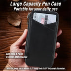 Top Grain Genuine Leather 4 Fountain Pen/Pencil Case Pouch, Handmade Minimalist Design, Zipper Closure with Multi-Function & Slots, Gift Choice for Man/Woman/Office, Glossy Black, 4 Slots - Image 2