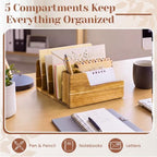 Novabright Acacia Wood Desk Organizer with Pen Holder, 6 Slot Mail Sorter - Image 3
