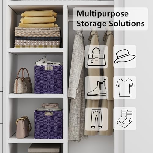 Vagusicc Wicker Storage Basket, Set of 2 Hand-Woven Paper Rope Wicker Basket, Foldable Cube Storage Bins, 9 inch Square Storage Baskets for Organizing Shelves & Decor, Purple (9″×9″×9″) - Image 6