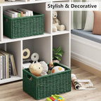 Vagusicc 2 Packs Large Wicker Storage Basket, Closet Storage Baskets Bins for Shelves, Decorative Collapsible Baskets for Organizing Clothes Toy Nursery Bathroom Organizers and Storage, Green - Image 4
