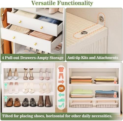 Besiost Closet System, Up to 134"/11.2 FT Closet Organizer with 4 Wooden Drawers and Shelves, Walk-in Closet System with 6 Hanging Rods, Built-in Closet Can Fit 96"/8FT, 120"/10FT, White Set 2 - Image 4