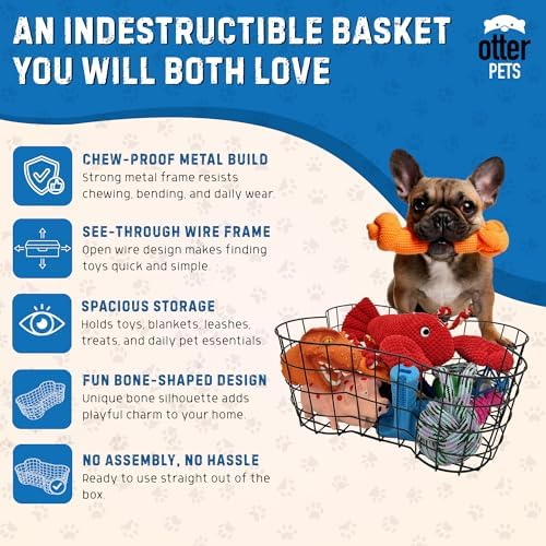 OtterPets Metal Dog Toy Basket Bone Shaped Indestructible Dog Toy Bin 17x13 - Image 2