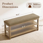 Zihanhome Shoe Rack Bench with Cushion, 2 Tier Solid Wood Storage Bench, Mid-Century Modern Shoe Bench for Entryway, Hallway, Closet, Front Door Entrance, Foyer (Brown, 46.5") - Image 2