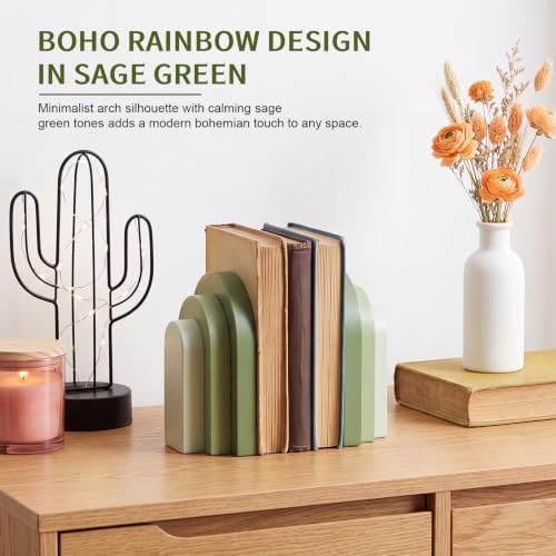 Lineshading 2 Pcs Boho Arch Bookends, Heavy Duty Book Ends for Shelves - Image 5