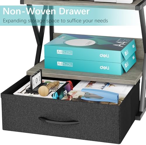 aboxoo Printer Stand for Desk with Storage Drawer, 2 Tier Desktop Or Under Desk Shelf, Multi-Purpose Desks Organizer for Home Office, fit Fax Machine/3D Printer/Scanner, Grey - Image 5