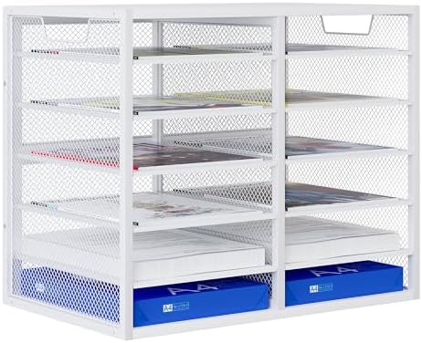 Mail Sorter for Desk, Countertop Literature Organizer, Student Mailbox for Classroom, Desktop Bill Paper Holder Rack for Office Home School, 12 Compartments, White by PAG-Mass