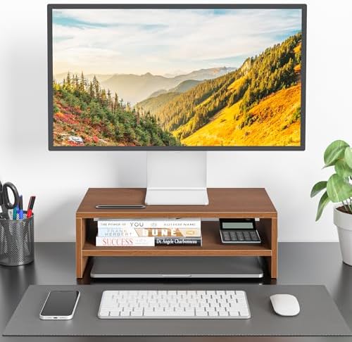 BONTEC Wooden Monitor Stand Riser for Desk, 2-Tier Computer Monitor Stand - Image 2